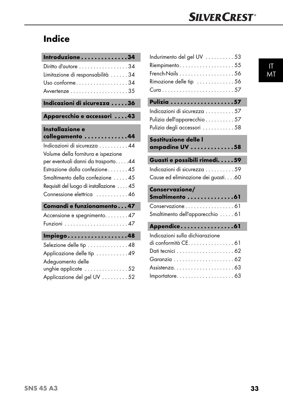 Indice, It mt | Silvercrest SNS 45 A3 User Manual | Page 36 / 163