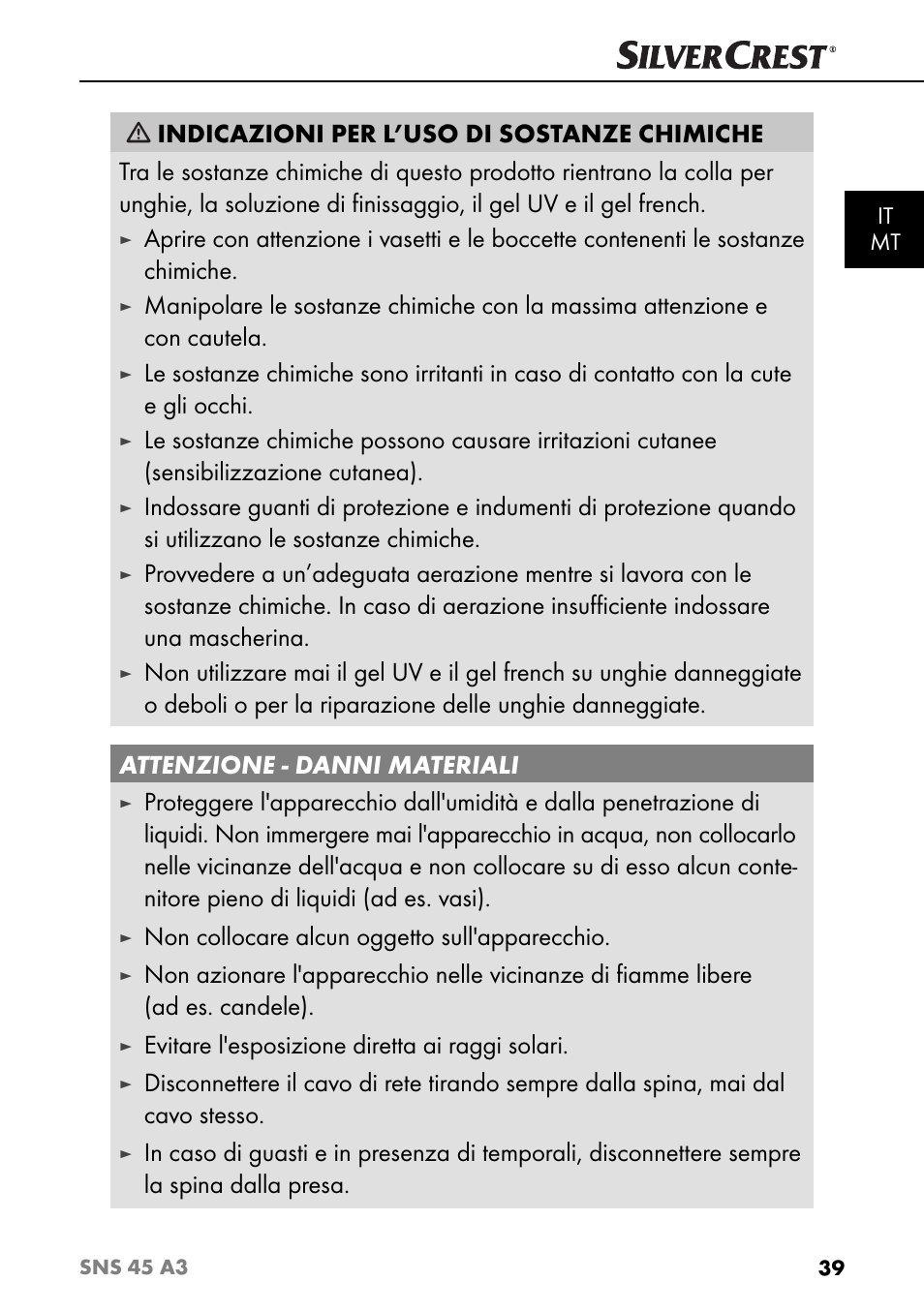 Non collocare alcun oggetto sull'apparecchio, Evitare l'esposizione diretta ai raggi solari | Silvercrest SNS 45 A3 User Manual | Page 42 / 163