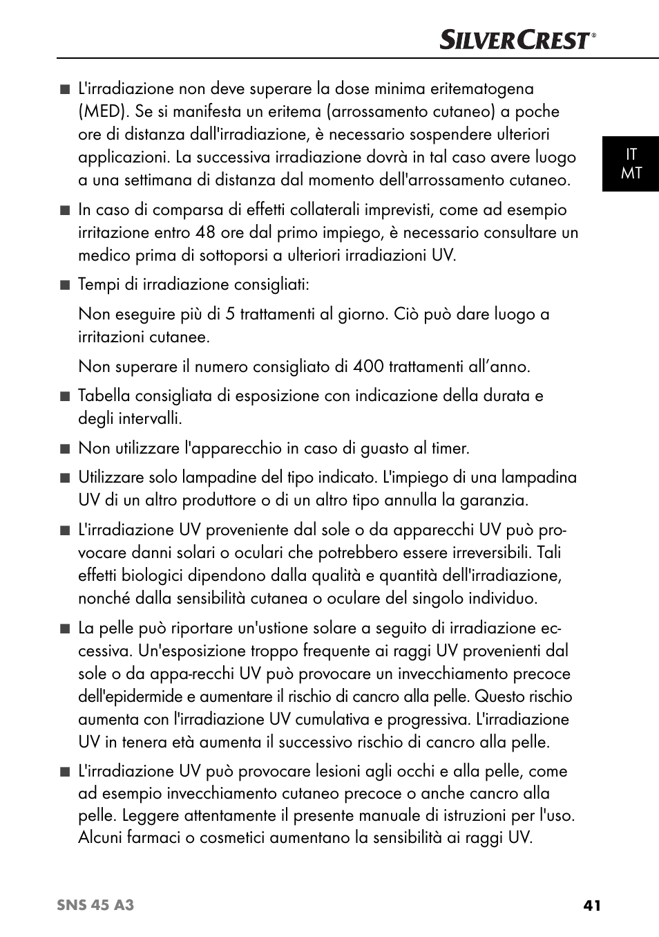 Tempi di irradiazione consigliati | Silvercrest SNS 45 A3 User Manual | Page 44 / 163