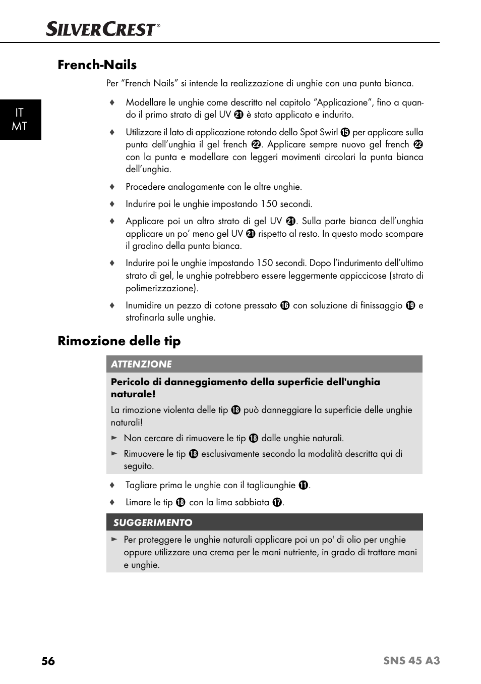 French-nails, Rimozione delle tip, It mt | Silvercrest SNS 45 A3 User Manual | Page 59 / 163