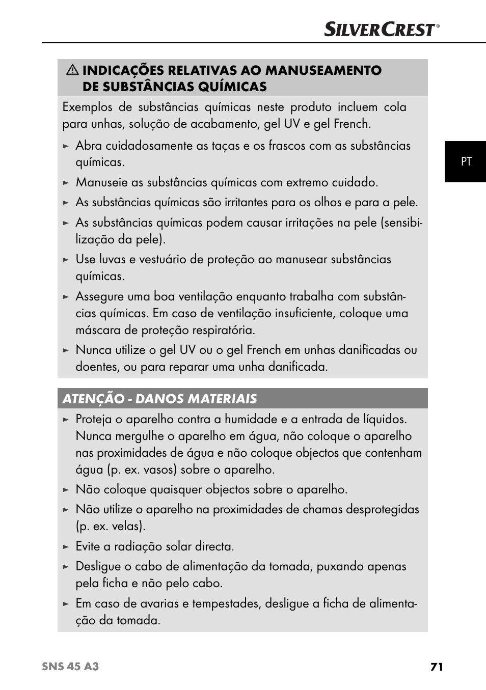 Não coloque quaisquer objectos sobre o aparelho, Evite a radiação solar directa | Silvercrest SNS 45 A3 User Manual | Page 74 / 163