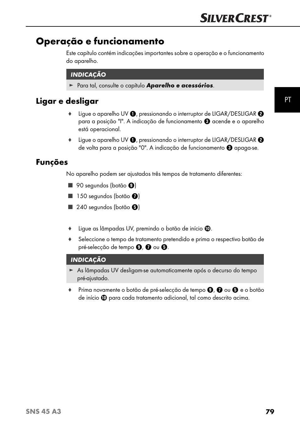 Operação e funcionamento, Ligar e desligar, Funções | Silvercrest SNS 45 A3 User Manual | Page 82 / 163