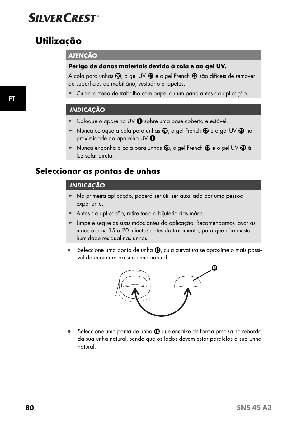 Utilização, Seleccionar as pontas de unhas | Silvercrest SNS 45 A3 User Manual | Page 83 / 163