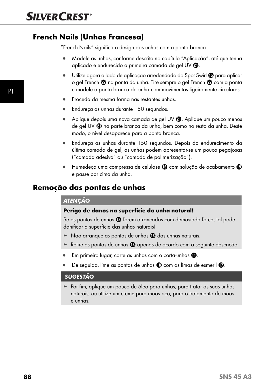 French nails (unhas francesa), Remoção das pontas de unhas | Silvercrest SNS 45 A3 User Manual | Page 91 / 163