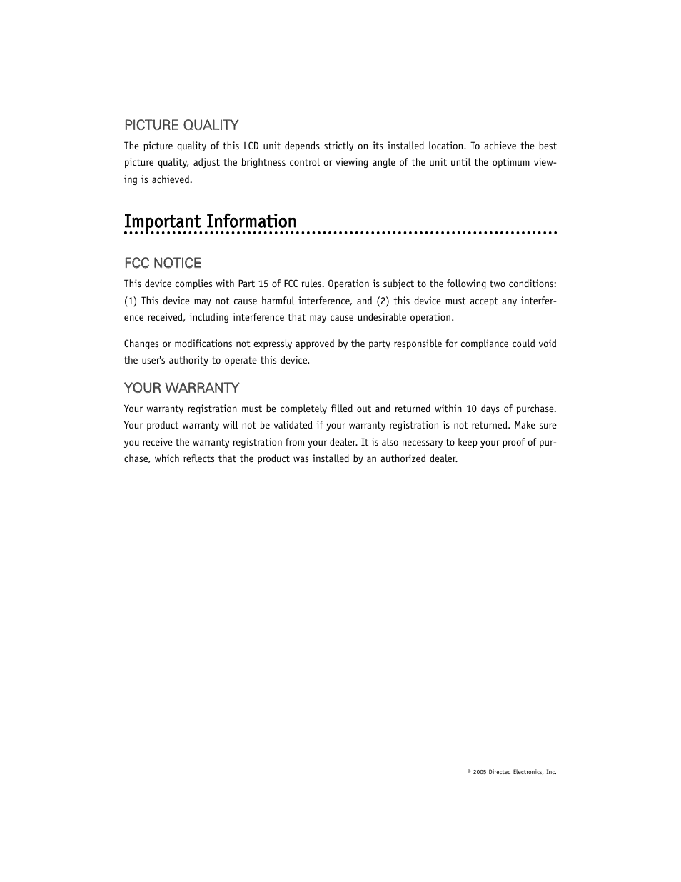 Iim mp po orrttaan ntt iin nffo orrm maattiio on n | Directed Electronics OHD1021 User Manual | Page 8 / 42