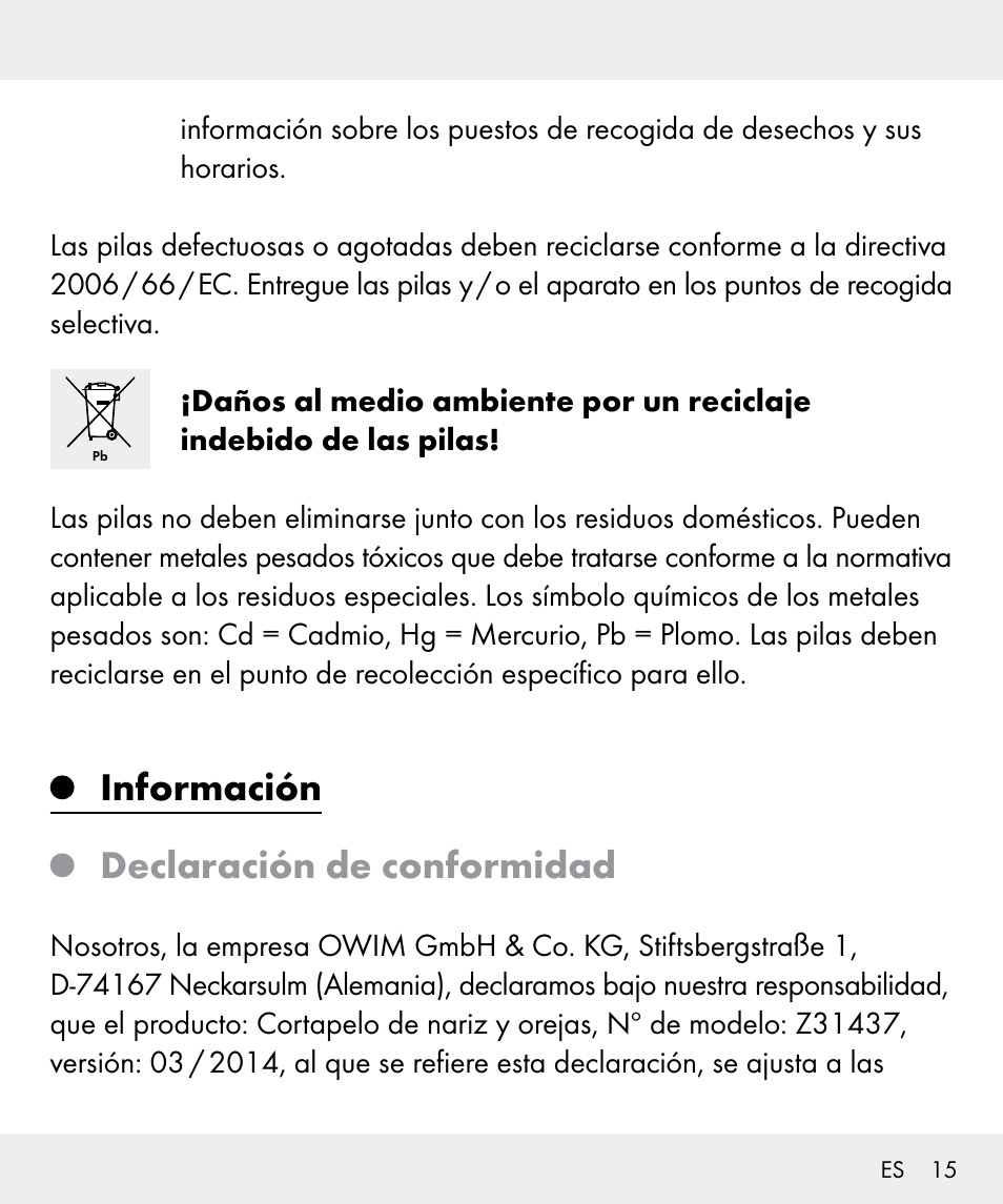 Información declaración de conformidad | Silvercrest Z31437 User Manual | Page 15 / 65