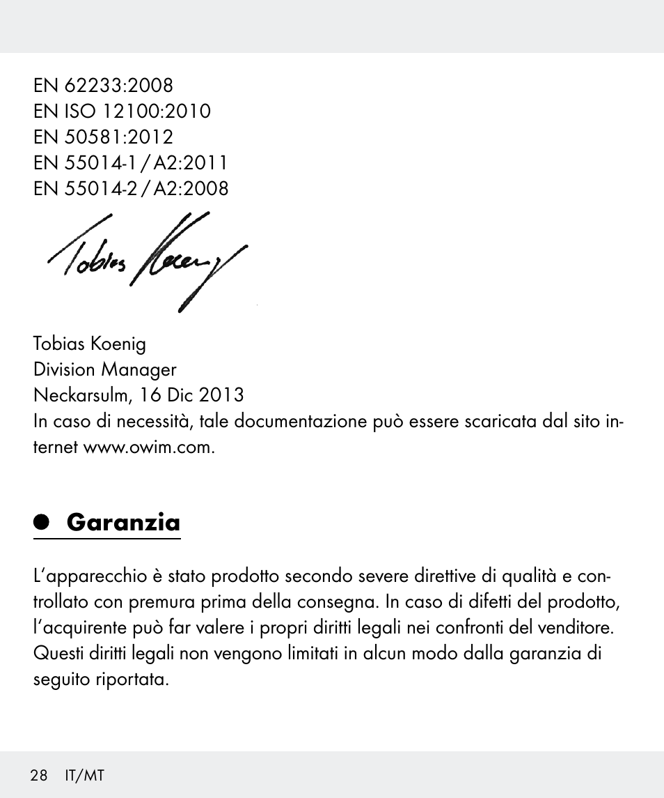 Garanzia | Silvercrest Z31437 User Manual | Page 28 / 65