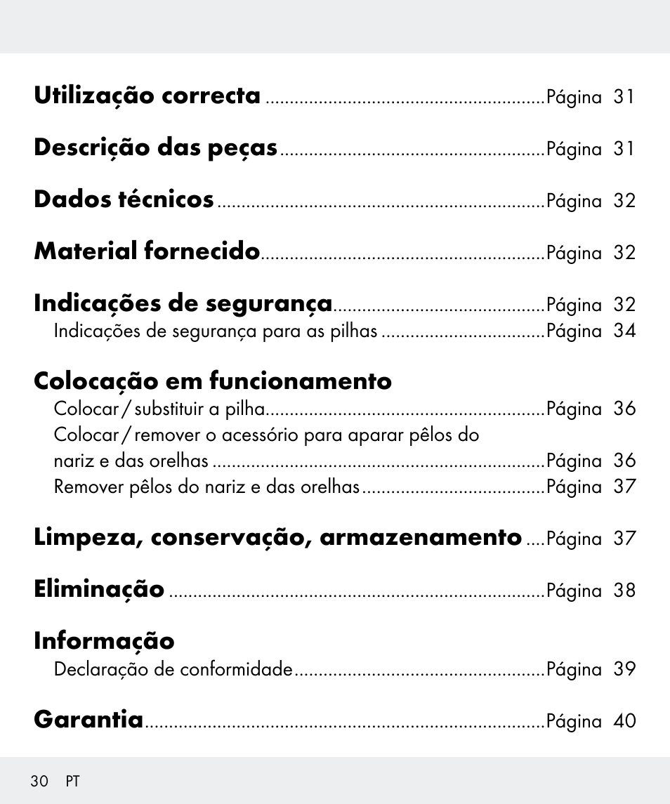 Utilização correcta, Descrição das peças, Dados técnicos | Material fornecido, Indicações de segurança, Colocação em funcionamento, Limpeza, conservação, armazenamento, Eliminação, Informação, Garantia | Silvercrest Z31437 User Manual | Page 30 / 65