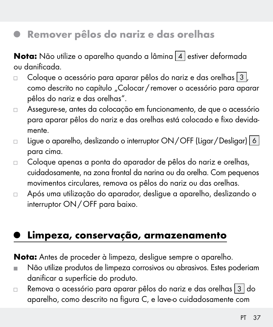 Remover pêlos do nariz e das orelhas, Limpeza, conservação, armazenamento | Silvercrest Z31437 User Manual | Page 37 / 65