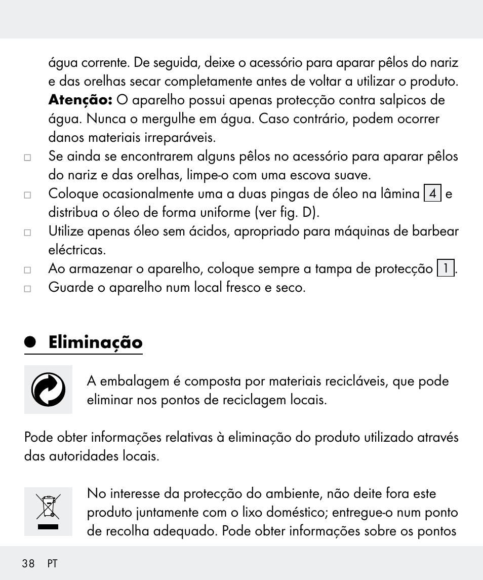 Eliminação | Silvercrest Z31437 User Manual | Page 38 / 65