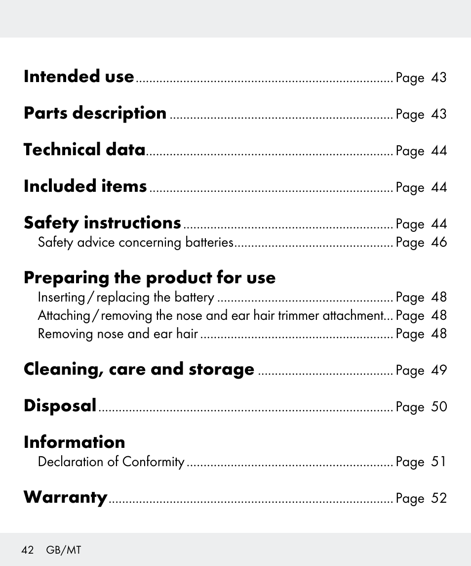 Intended use, Parts description, Technical data | Included items, Safety instructions, Preparing the product for use, Cleaning, care and storage, Disposal, Information, Warranty | Silvercrest Z31437 User Manual | Page 42 / 65