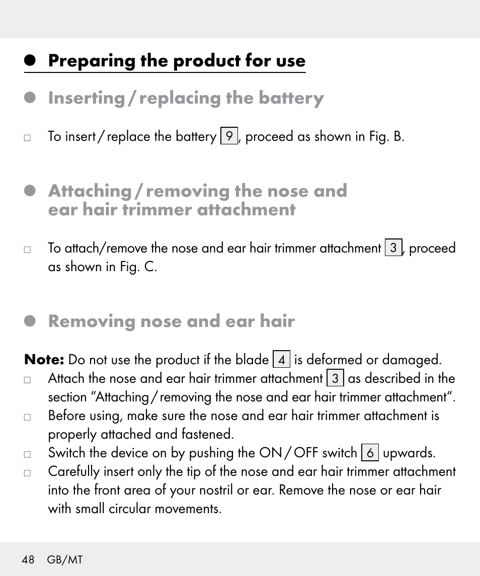 Removing nose and ear hair | Silvercrest Z31437 User Manual | Page 48 / 65