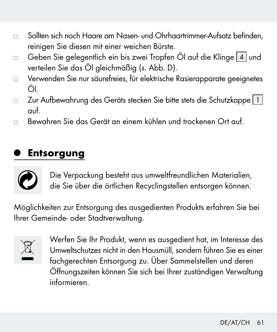 Entsorgung | Silvercrest Z31437 User Manual | Page 61 / 65