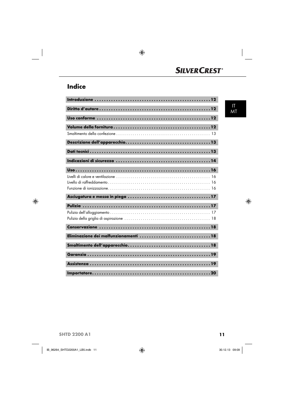 Indice, It mt | Silvercrest SHTD 2200 A1 User Manual | Page 14 / 54