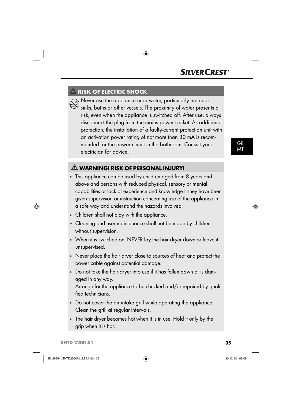 Children shall not play with the appliance | Silvercrest SHTD 2200 A1 User Manual | Page 38 / 54