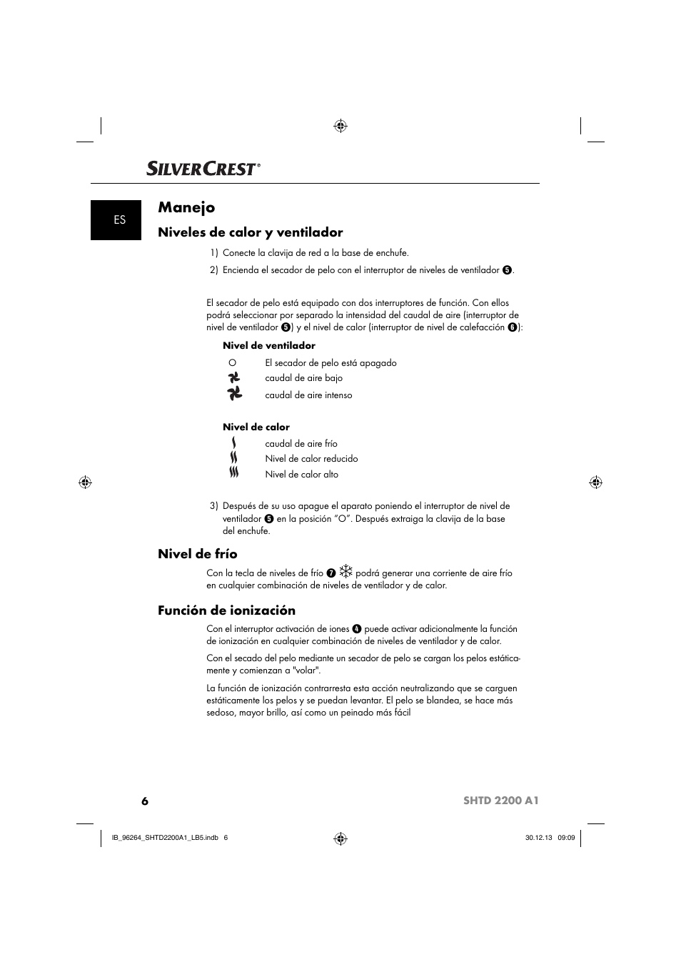 Manejo, Niveles de calor y ventilador, Nivel de frío | Función de ionización | Silvercrest SHTD 2200 A1 User Manual | Page 9 / 54