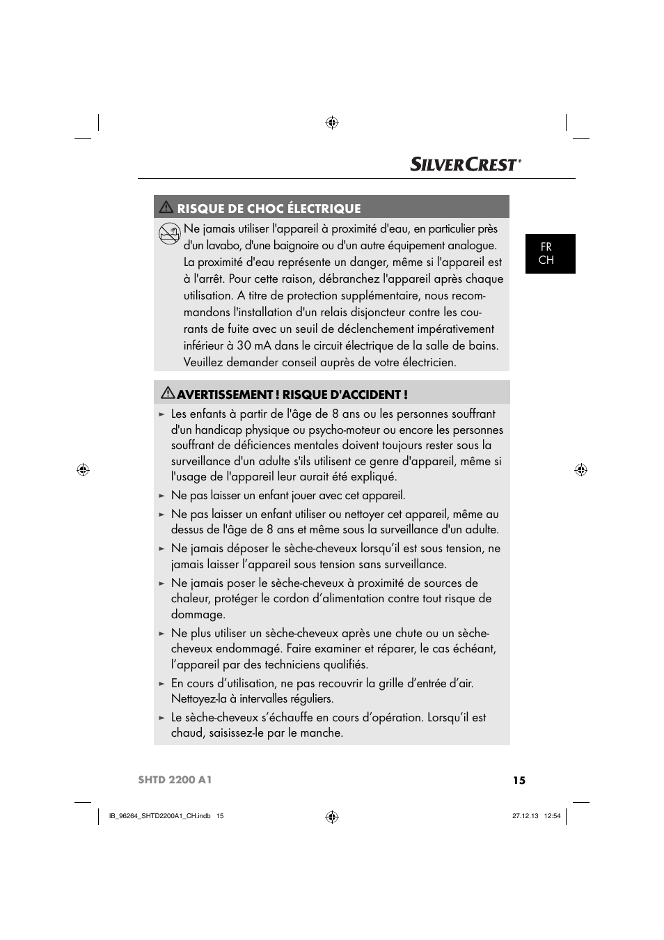 Ne pas laisser un enfant jouer avec cet appareil | Silvercrest SHTD 2200 A1 User Manual | Page 18 / 43