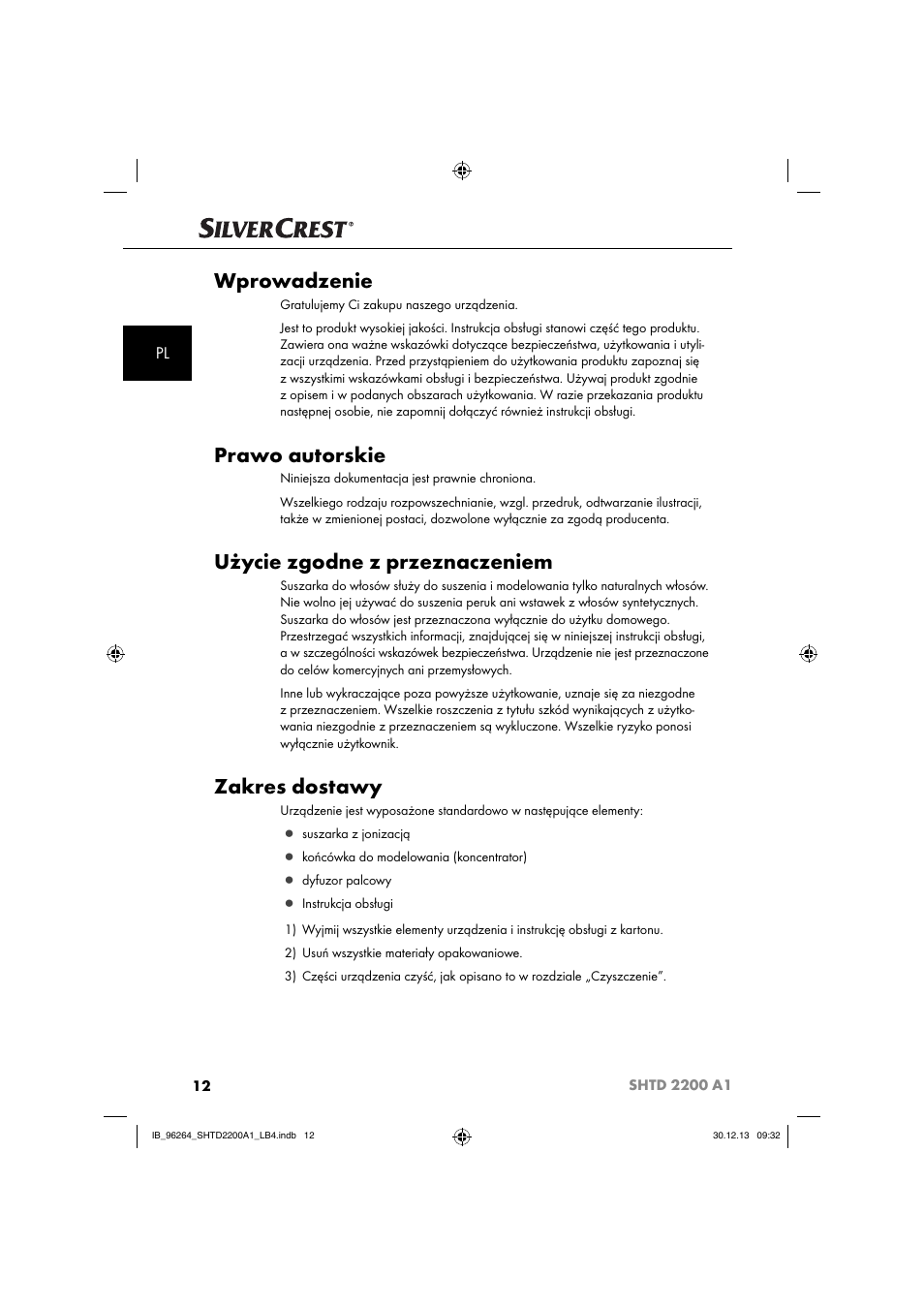 Wprowadzenie, Prawo autorskie, Użycie zgodne z przeznaczeniem | Zakres dostawy | Silvercrest SHTD 2200 A1 User Manual | Page 15 / 74