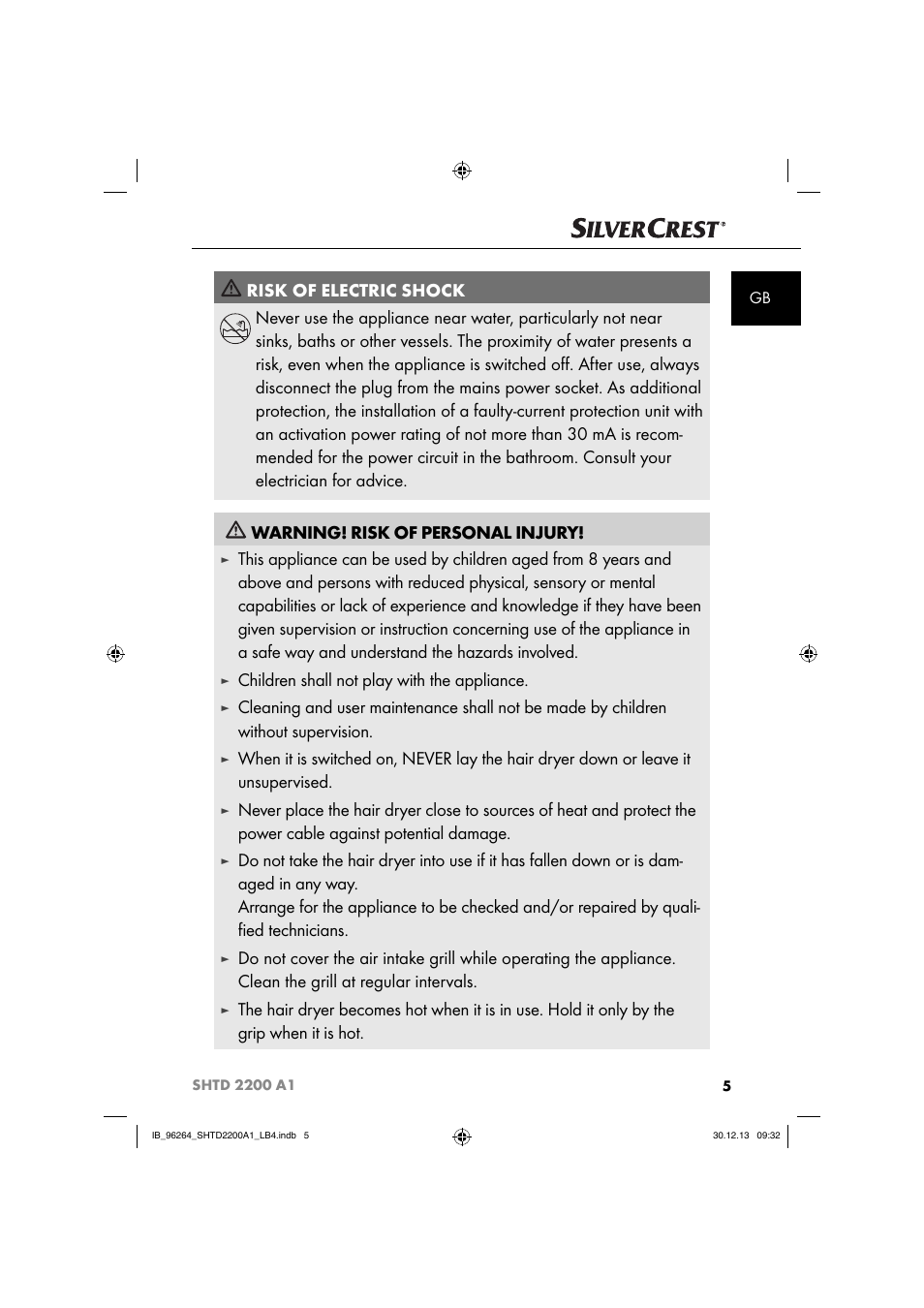Children shall not play with the appliance | Silvercrest SHTD 2200 A1 User Manual | Page 8 / 74