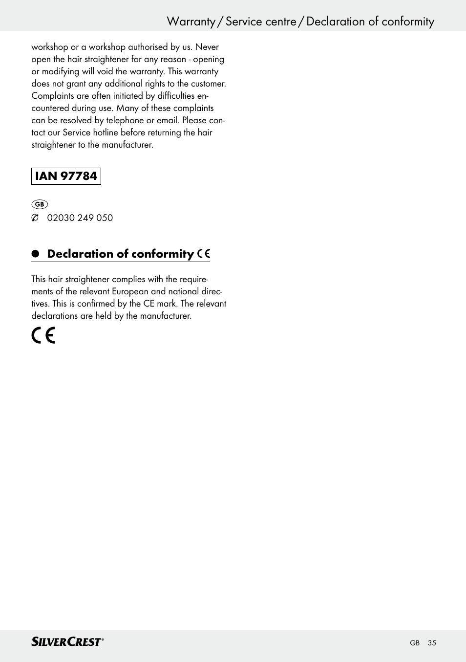 Declaration of conformity | Silvercrest SHG 35 A1 User Manual | Page 34 / 36