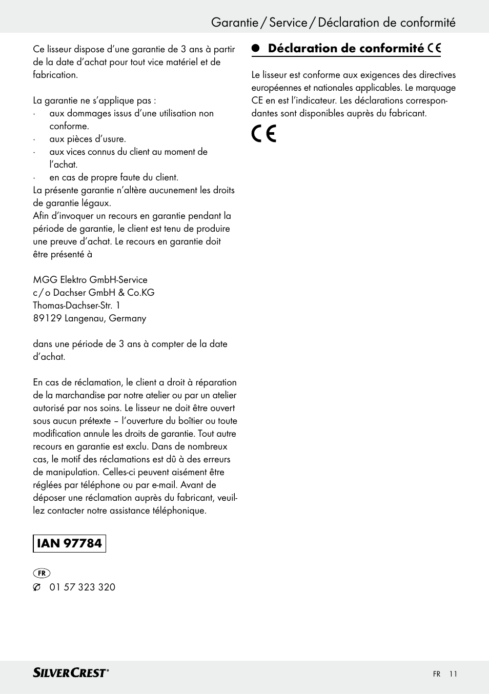 Garantie / service / déclaration de conformité, Déclaration de conformité | Silvercrest SHG 35 A1 User Manual | Page 10 / 28