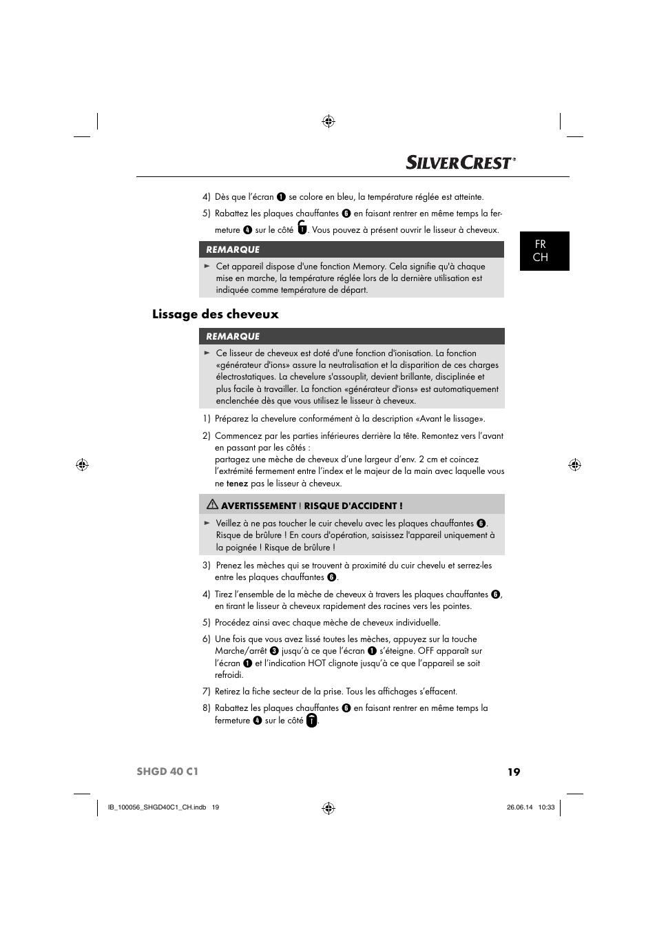 Lissage des cheveux, Fr ch | Silvercrest SHGD 40 C1 User Manual | Page 22 / 51