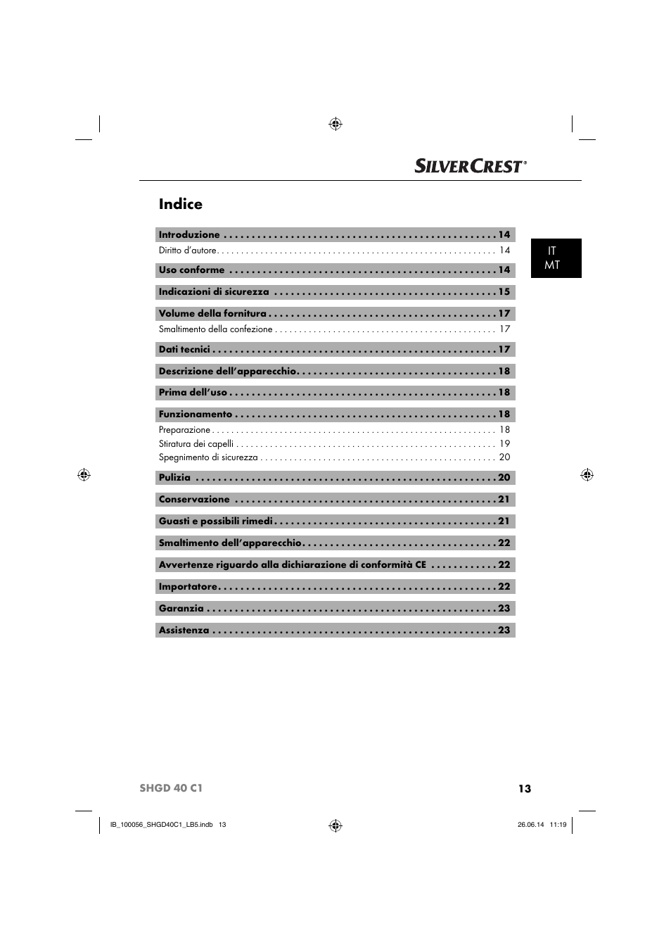 Indice, It mt | Silvercrest SHGD 40 C1 User Manual | Page 16 / 63