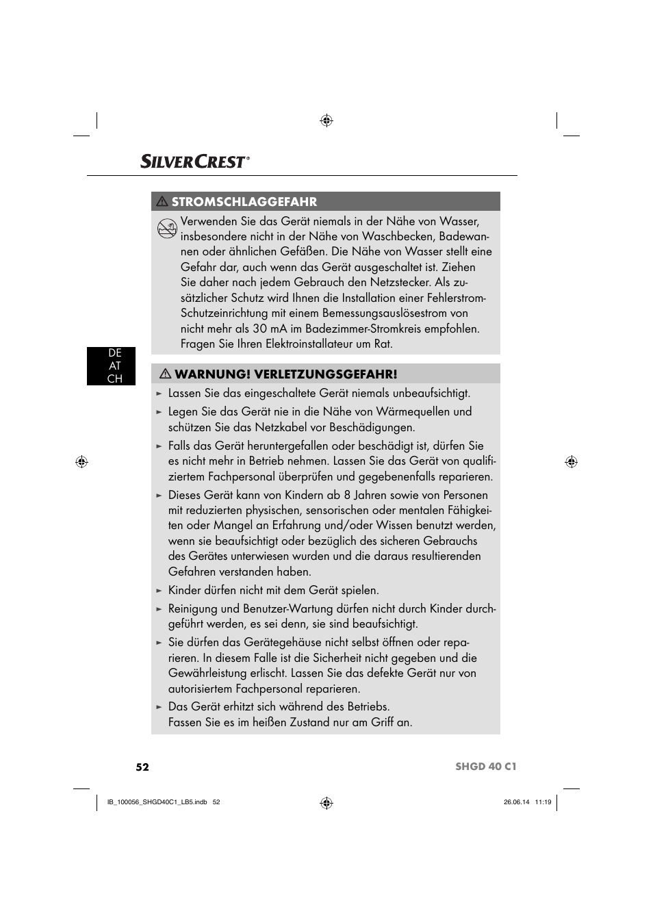 Kinder dürfen nicht mit dem gerät spielen | Silvercrest SHGD 40 C1 User Manual | Page 55 / 63