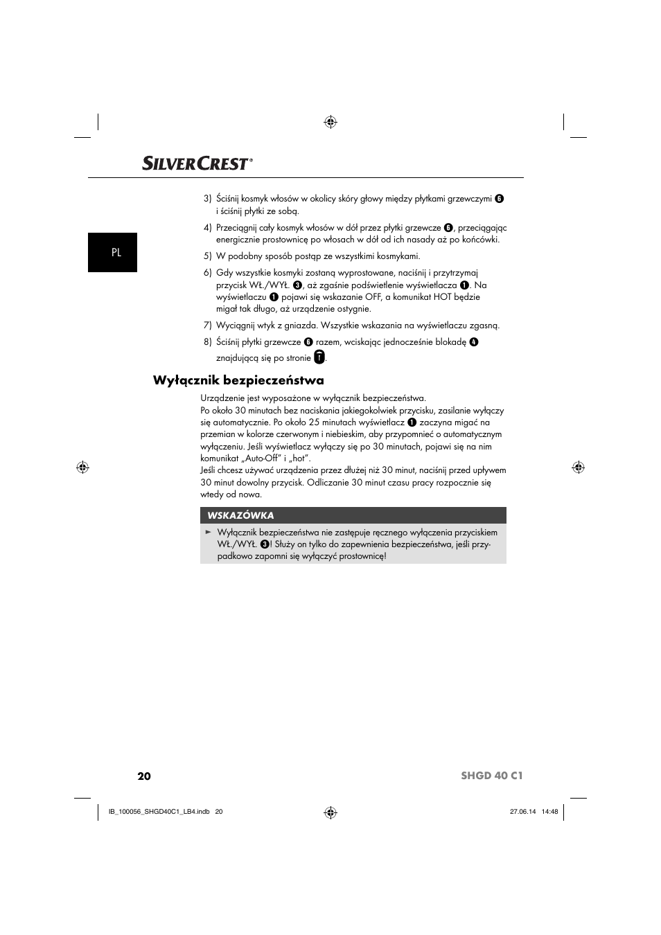 Wyłącznik bezpieczeństwa | Silvercrest SHGD 40 C1 User Manual | Page 23 / 63