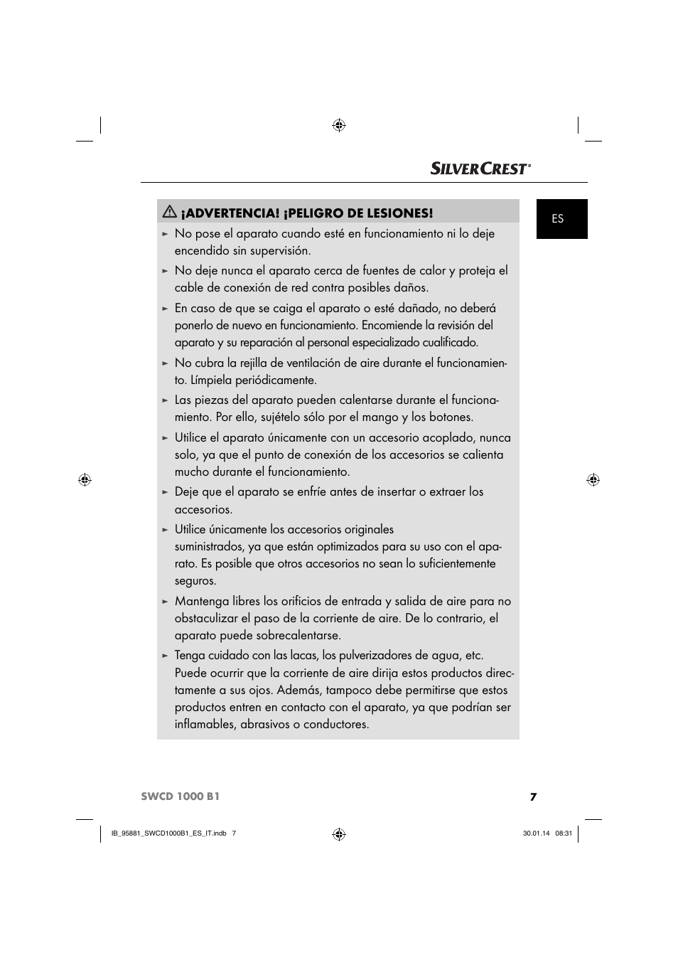 Advertencia! ¡peligro de lesiones | Silvercrest SWCD 1000 B1 User Manual | Page 10 / 59