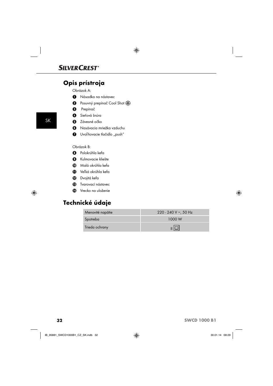 Opis prístroja, Technické údaje | Silvercrest SWCD 1000 B1 User Manual | Page 35 / 59