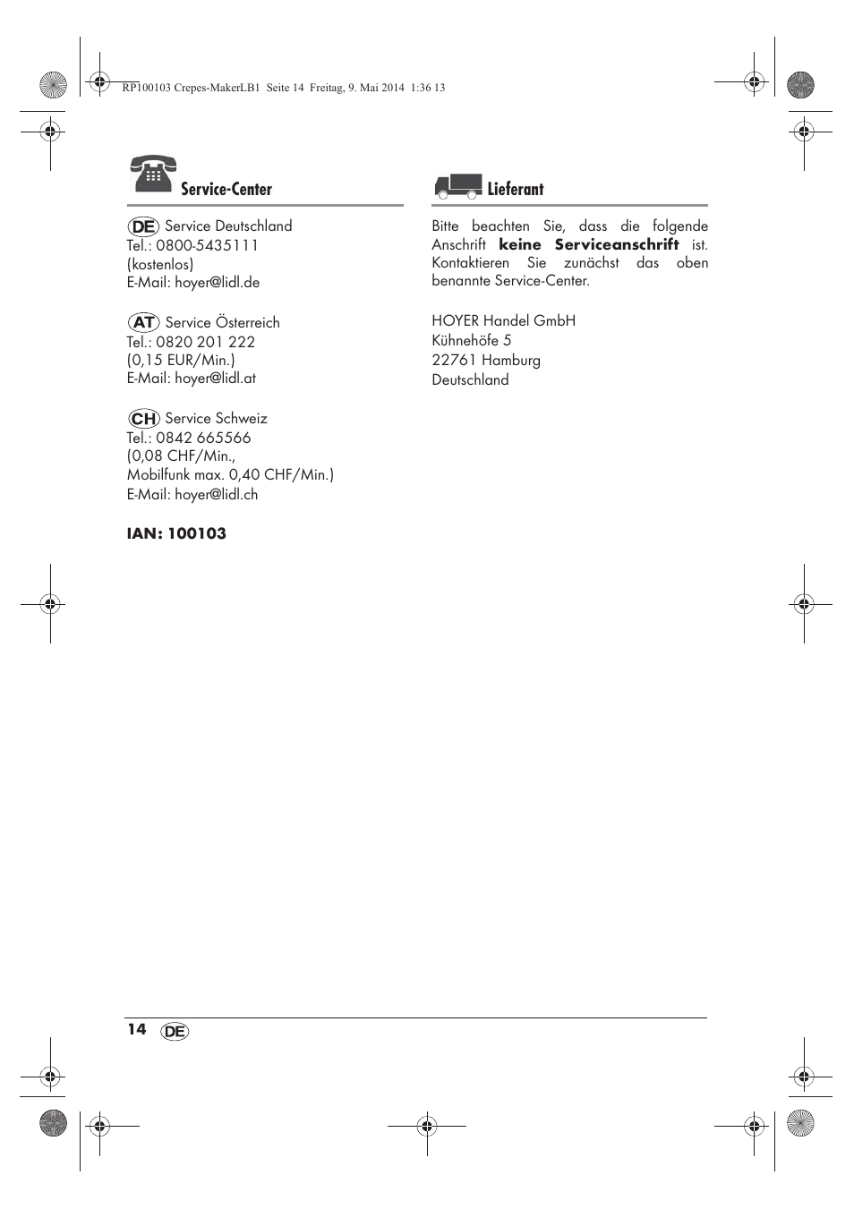 Service-center, Lieferant | Silvercrest SCM 1500 A1 User Manual | Page 16 / 54