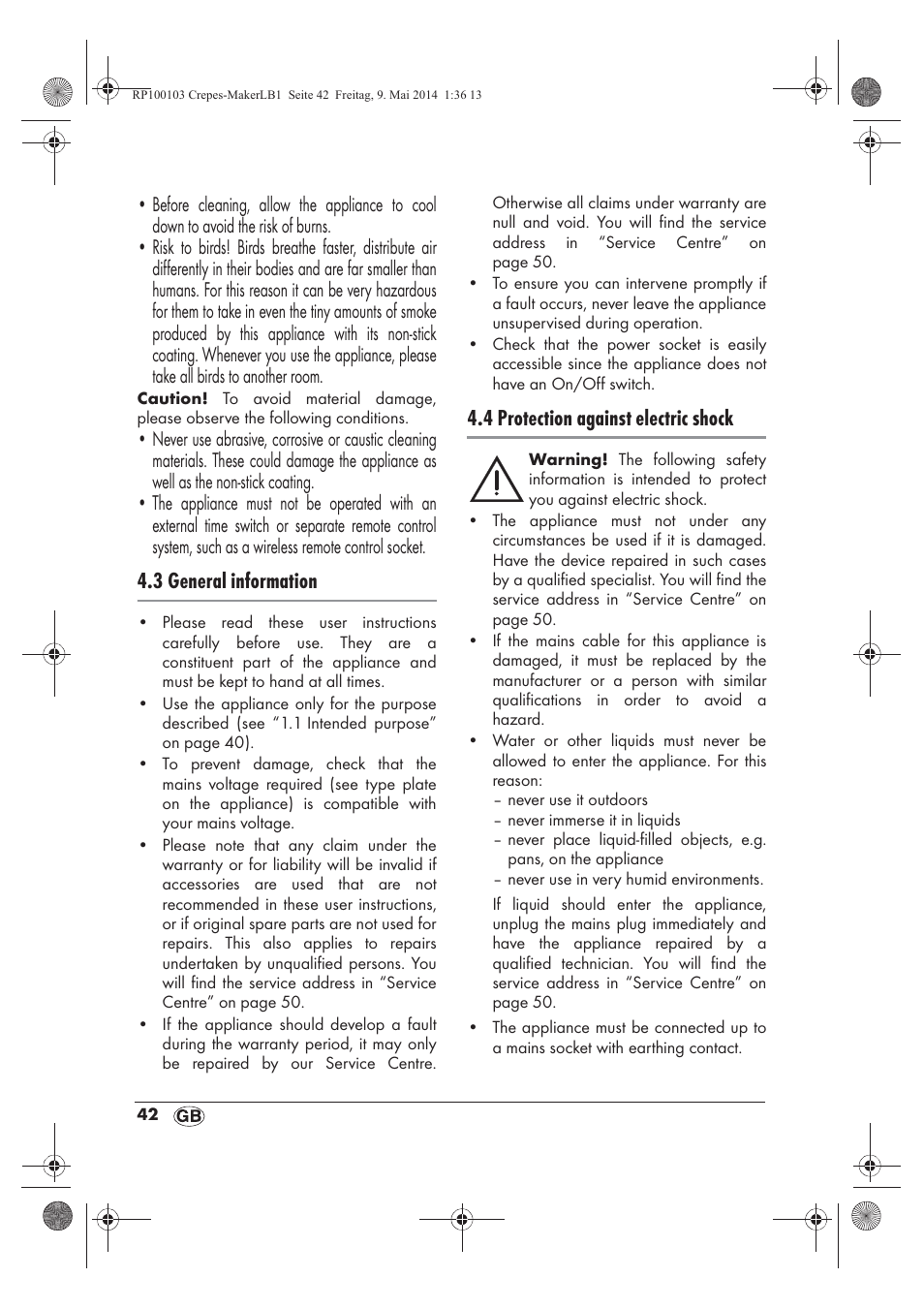 3 general information, 4 protection against electric shock | Silvercrest SCM 1500 A1 User Manual | Page 44 / 54