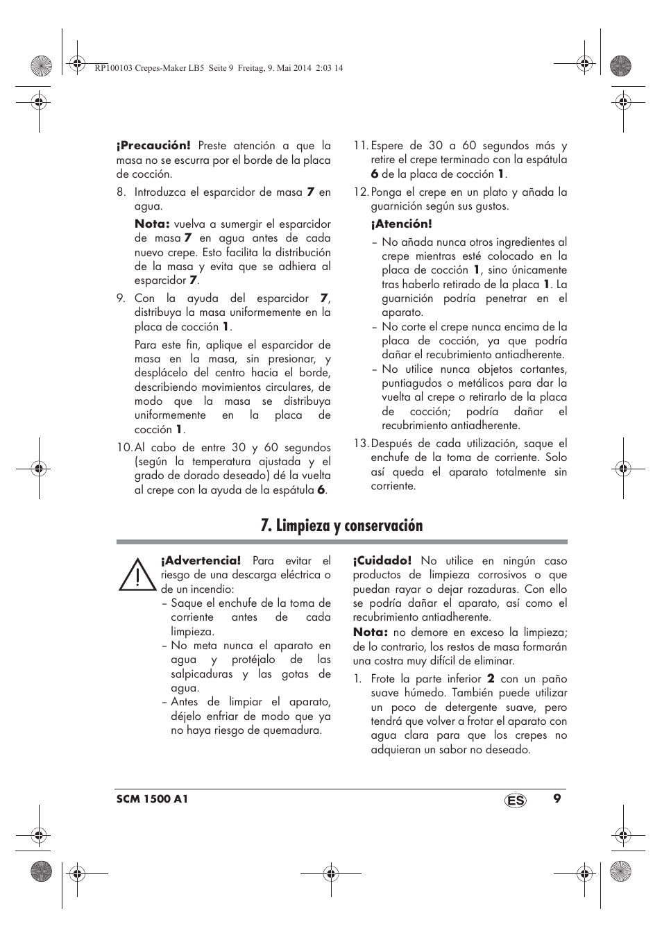 Limpieza y conservación | Silvercrest SCM 1500 A1 User Manual | Page 11 / 66