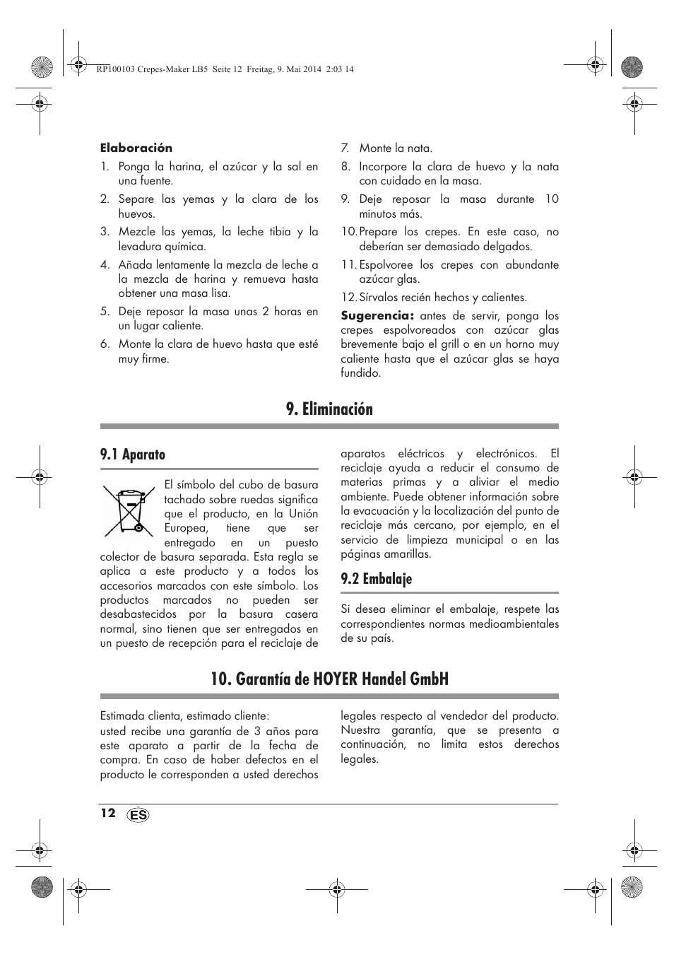 Eliminación, Garantía de hoyer handel gmbh, 1 aparato | 2 embalaje | Silvercrest SCM 1500 A1 User Manual | Page 14 / 66
