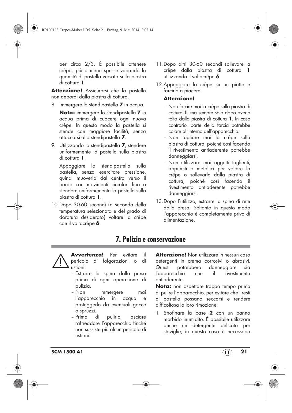 Pulizia e conservazione | Silvercrest SCM 1500 A1 User Manual | Page 23 / 66