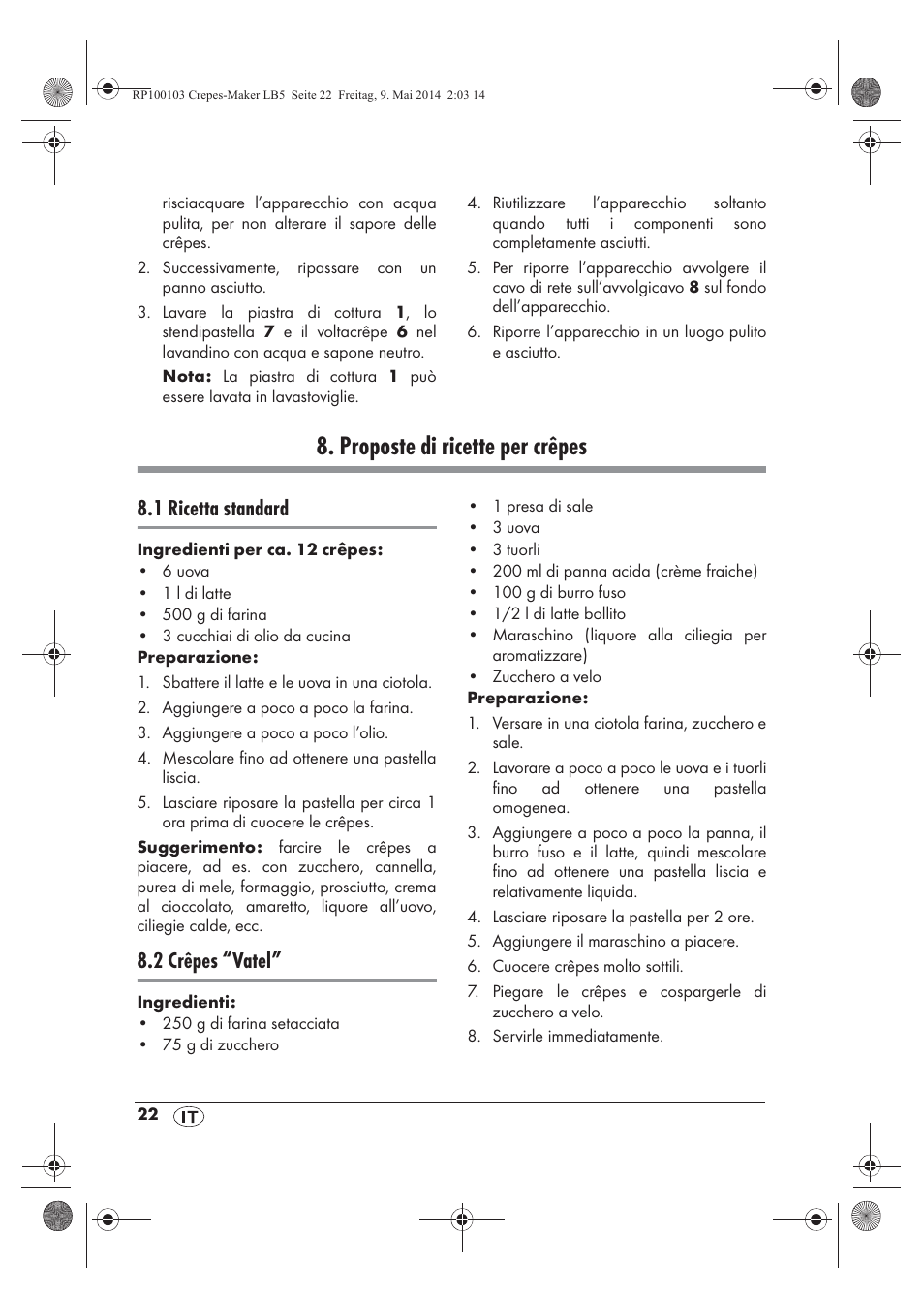 Proposte di ricette per crêpes, 1 ricetta standard, 2 crêpes “vatel | Silvercrest SCM 1500 A1 User Manual | Page 24 / 66