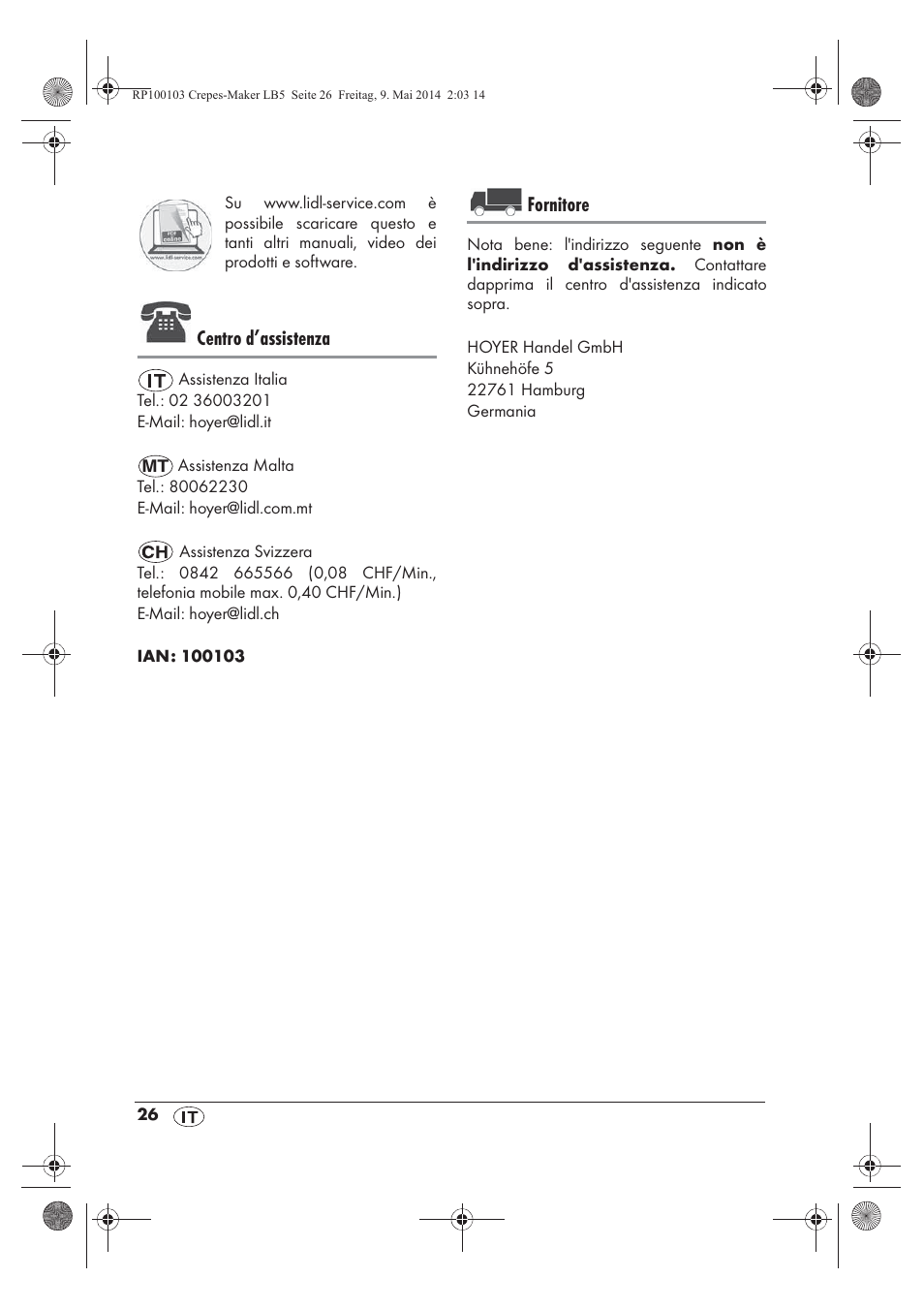 Centro d’assistenza, Fornitore | Silvercrest SCM 1500 A1 User Manual | Page 28 / 66