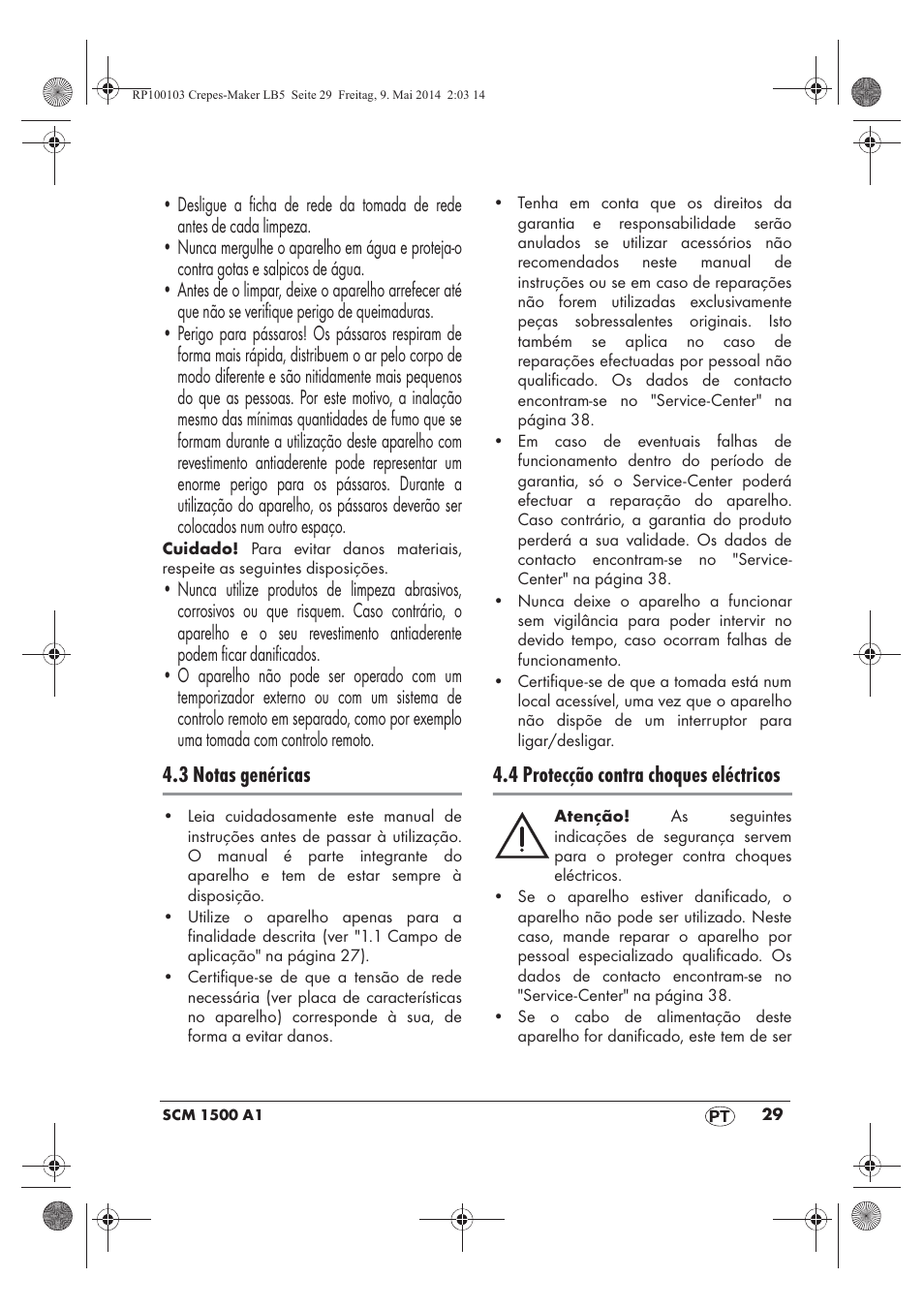 3 notas genéricas, 4 protecção contra choques eléctricos | Silvercrest SCM 1500 A1 User Manual | Page 31 / 66
