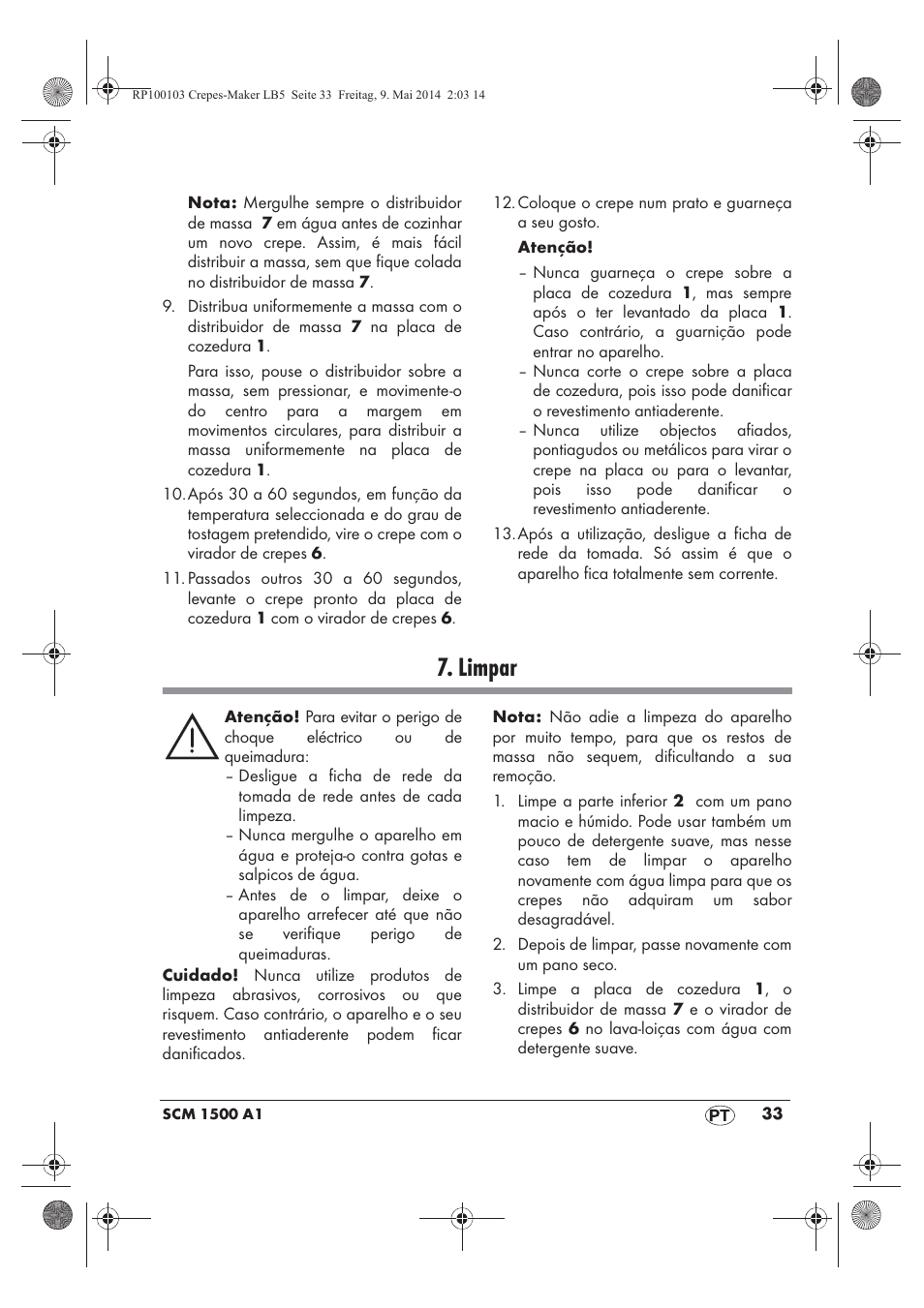 Limpar | Silvercrest SCM 1500 A1 User Manual | Page 35 / 66