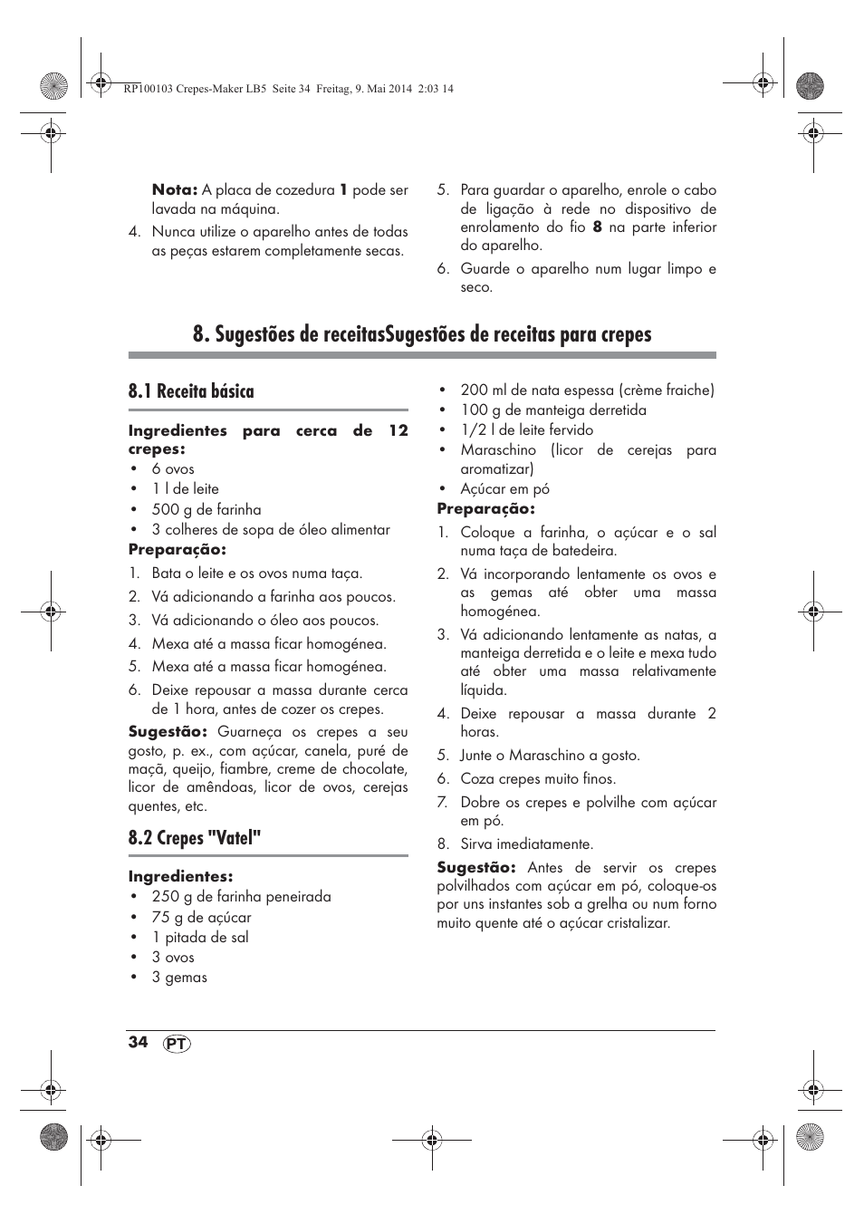 1 receita básica, 2 crepes "vatel | Silvercrest SCM 1500 A1 User Manual | Page 36 / 66