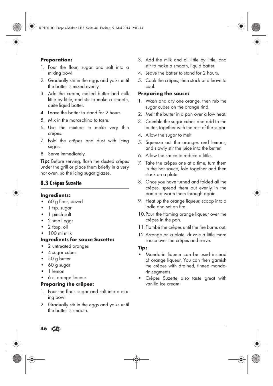 3 crêpes suzette | Silvercrest SCM 1500 A1 User Manual | Page 48 / 66