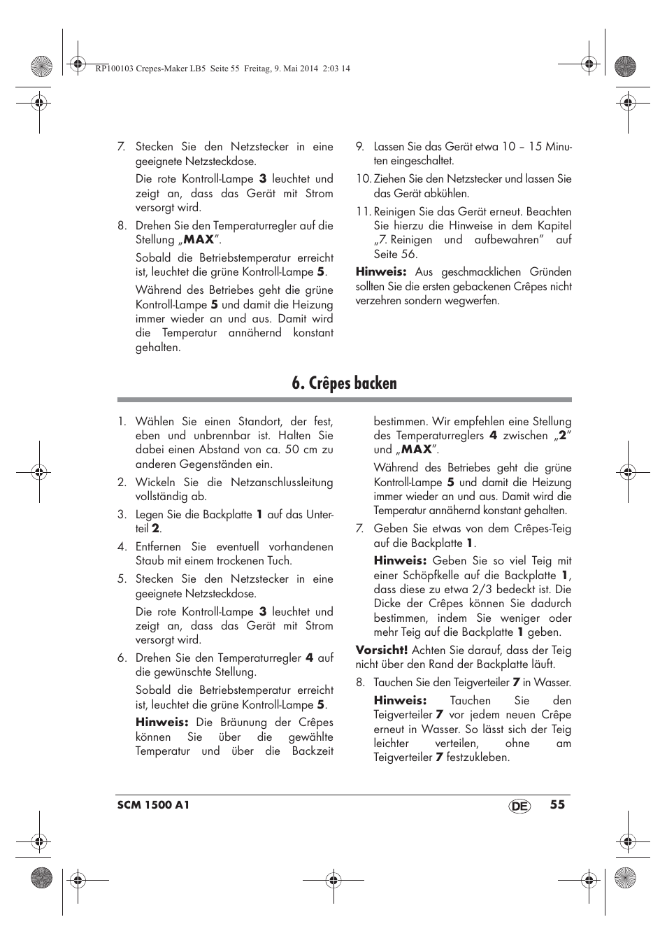 Crêpes backen | Silvercrest SCM 1500 A1 User Manual | Page 57 / 66