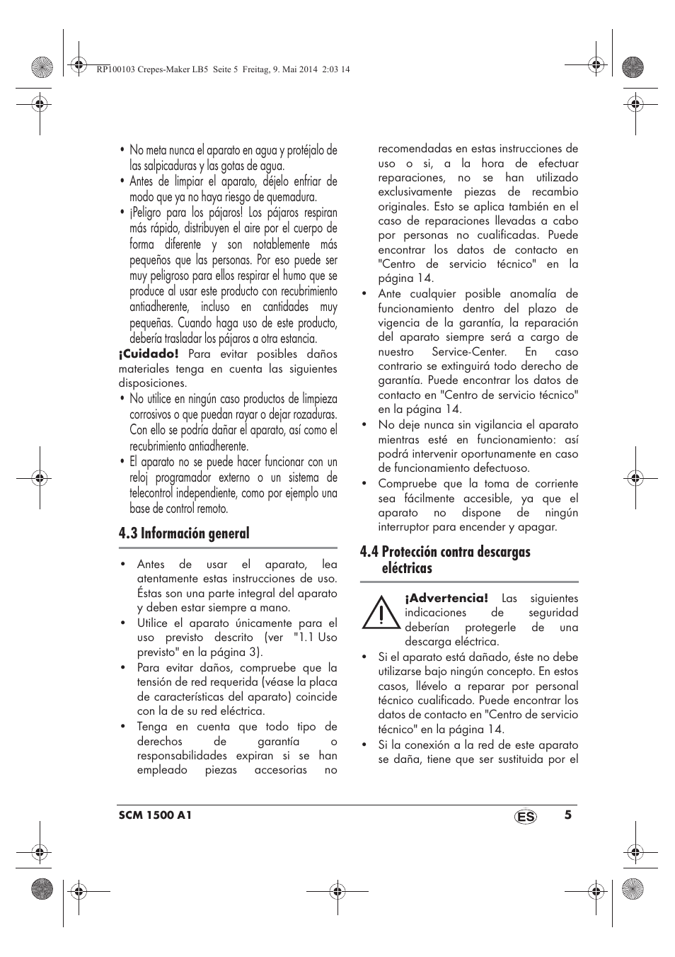 3 información general, 4 protección contra descargas eléctricas | Silvercrest SCM 1500 A1 User Manual | Page 7 / 66