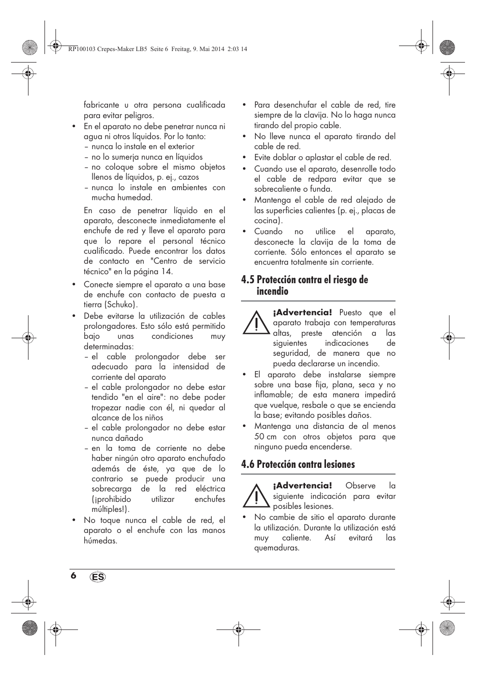 5 protección contra el riesgo de incendio, 6 protección contra lesiones | Silvercrest SCM 1500 A1 User Manual | Page 8 / 66