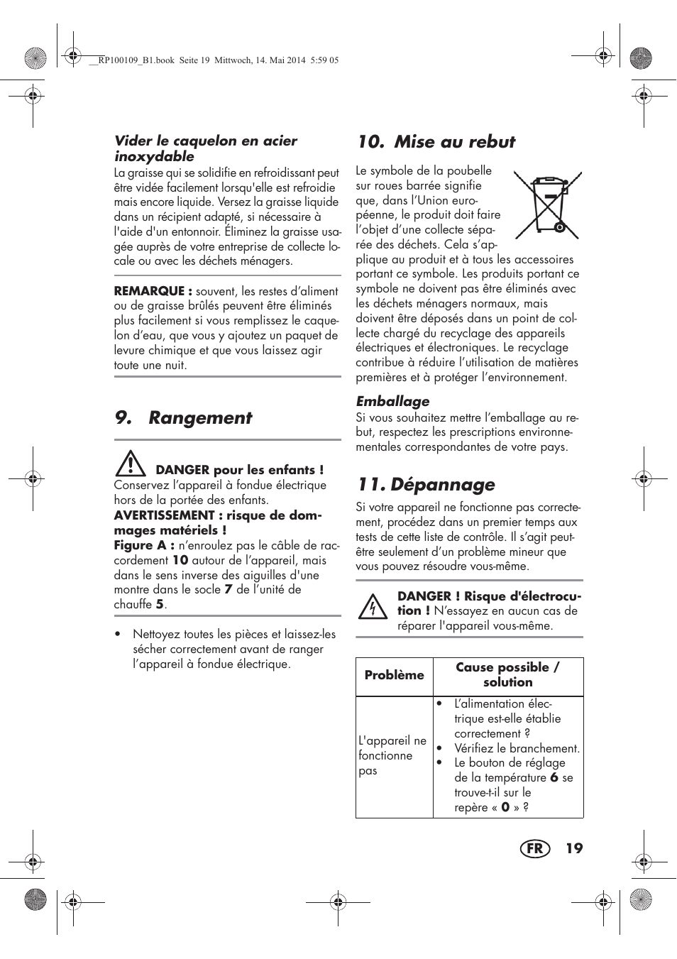 Rangement, Dépannage, Mise au rebut | Silvercrest SFE 1500 B2 User Manual | Page 21 / 46