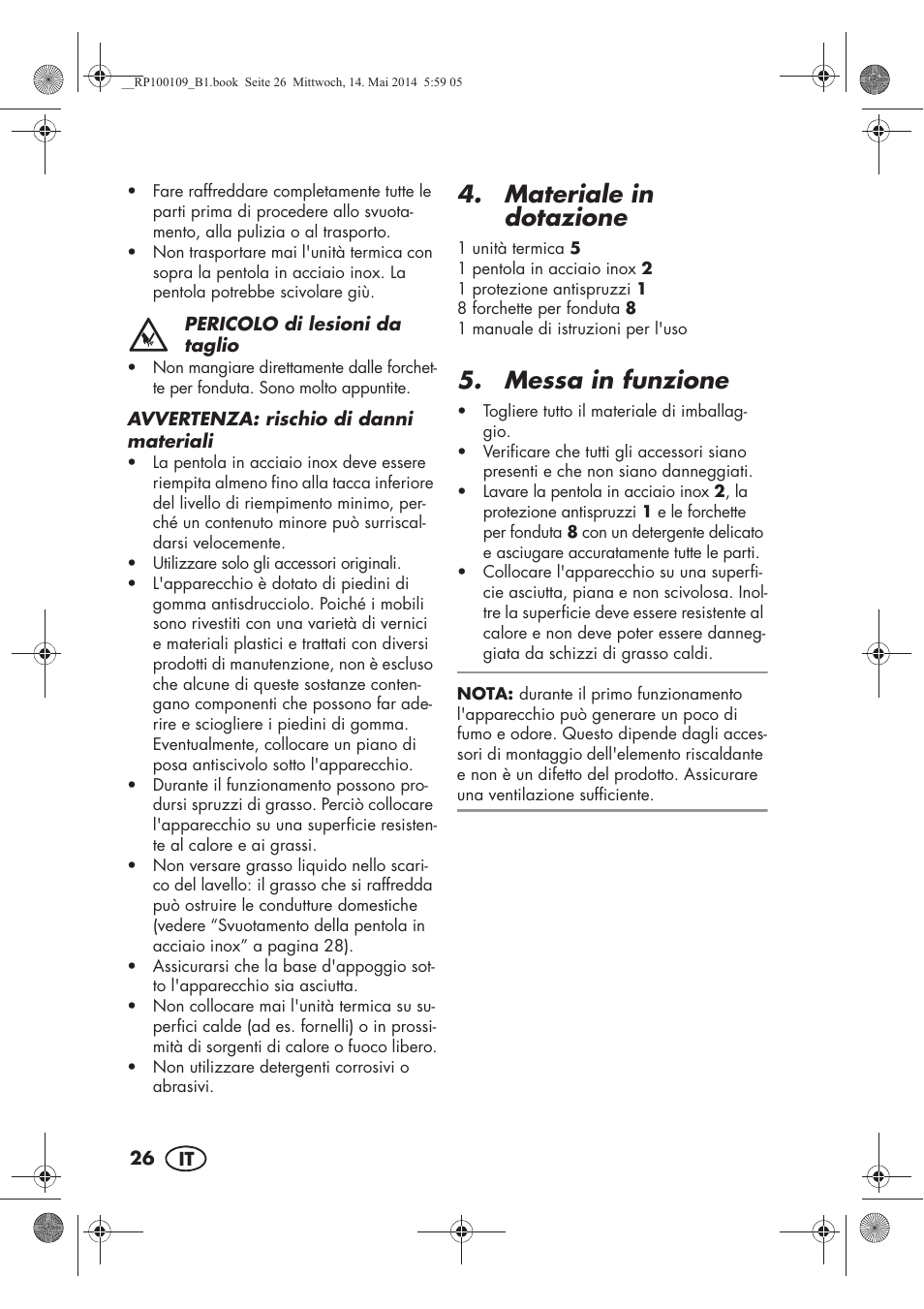 Materiale in dotazione, Messa in funzione | Silvercrest SFE 1500 B2 User Manual | Page 28 / 46