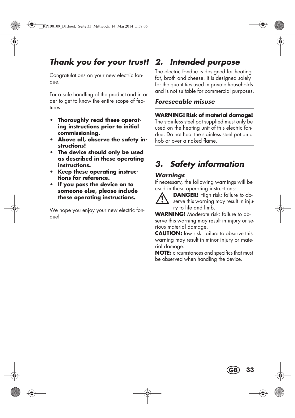 Intended purpose, Safety information | Silvercrest SFE 1500 B2 User Manual | Page 35 / 46