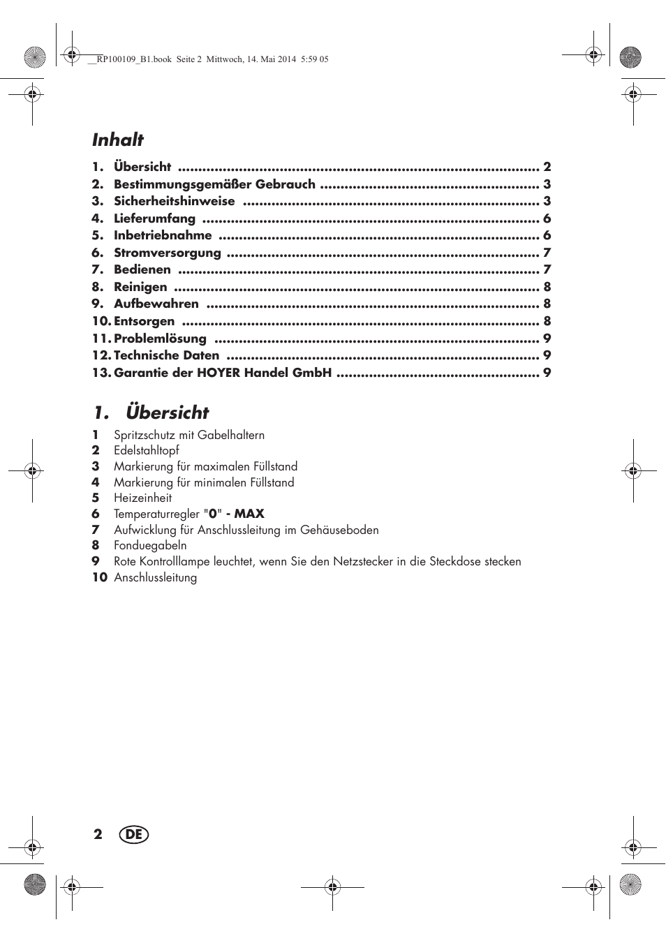 Inhalt, Übersicht | Silvercrest SFE 1500 B2 User Manual | Page 4 / 46