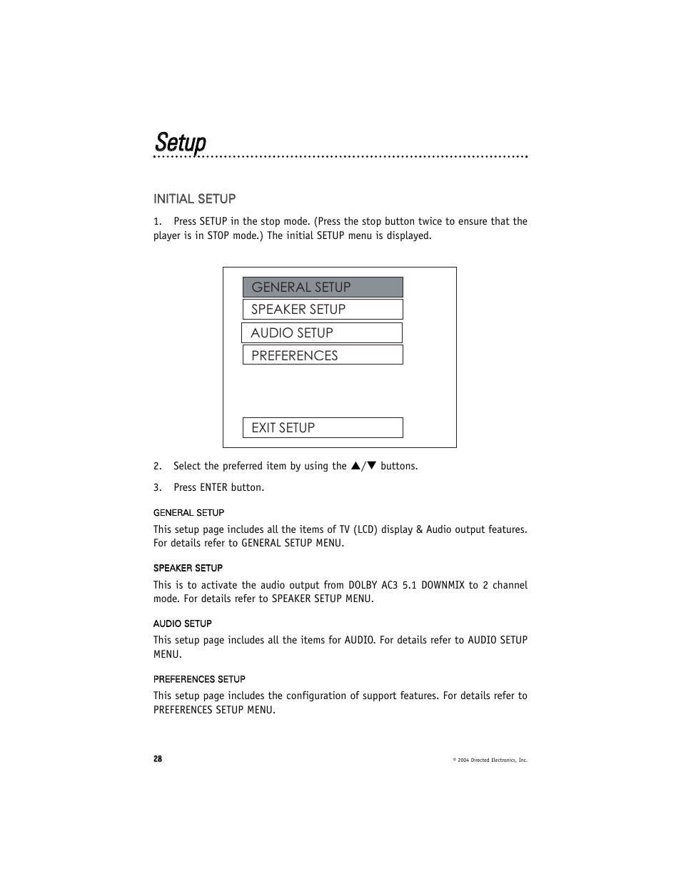 Sseettuupp | Directed Electronics OHD070 User Manual | Page 28 / 47